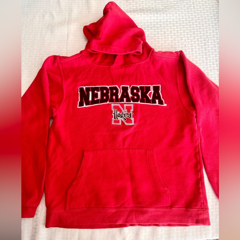 Nebraska Huskers Youth Hoodie Red Fleece Pullover‎ L 14/16 NCAA